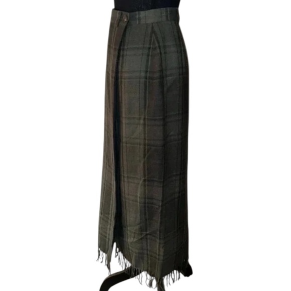 Lauren Ralph Lauren Plaid Wool Fringe Midi Skirt Olive Green Women’s 18W - Picture 5 of 10
